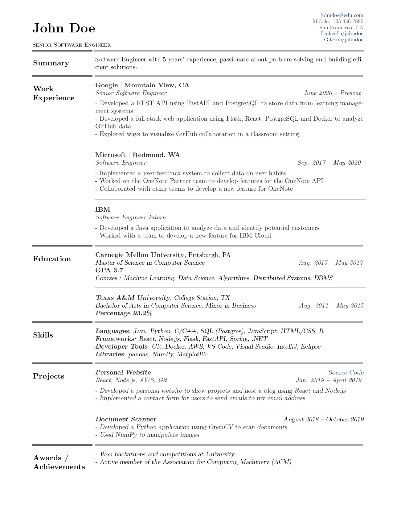 Academic Resume Template